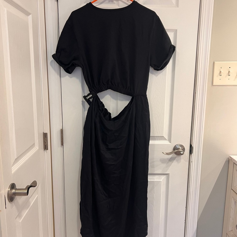 Free People Black Cutout Midi‎ Dress Tie Waist Short Sleeve